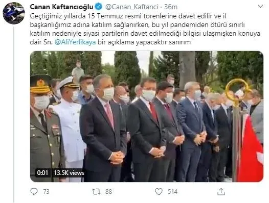15 Temmuz’da Tekbir de neyin nesi paylaşımı yapan CHP’li Canan Kaftancıoğlu anma törenine çağrılmamasına alındı!