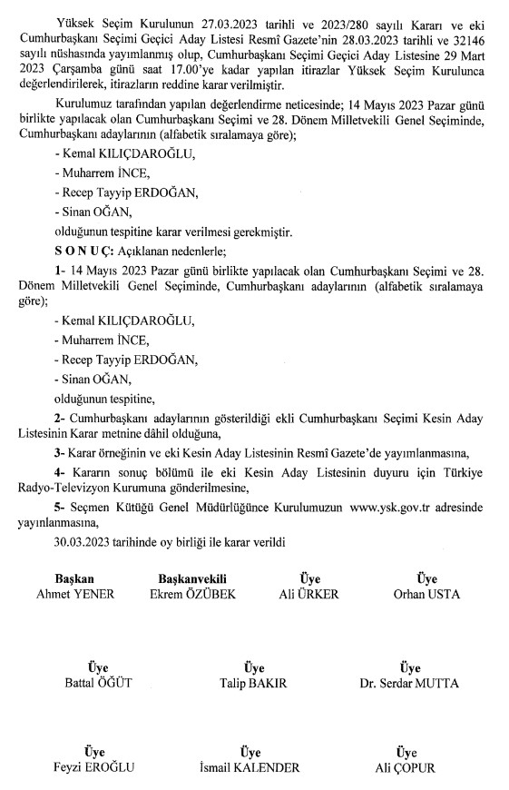 Son dakika: Cumhurbaşkanı seçimi kesin aday listesi Resmi Gazete’de! propaganda süreci bugün başlıyor