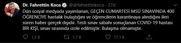 Sağlık Bakanı Koca'dan MSÜ sınavı ile ilgili flaş açıklama: Haberler gerçek dışıdır - 1