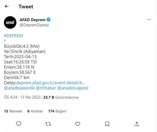 Son dakika | Adıyaman'da 4,3 büyüklüğünde korkutan sarsıntı! AFAD-Kandilli son depremler - 1