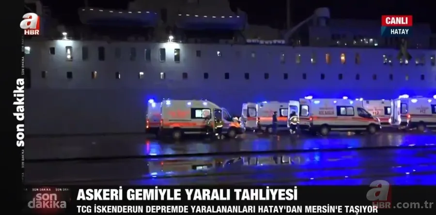 TCG İskenderun depremde yaralananları Mersin'e taşıyor 1