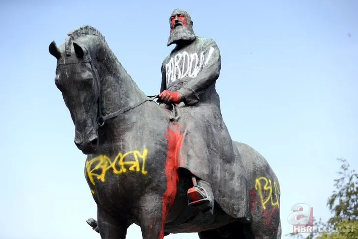 George Floyd ölümü ile Batı’daki zulme isyan! Brüksel’de Kral 2. Leopold’un bir heykeli daha tahrip edildi