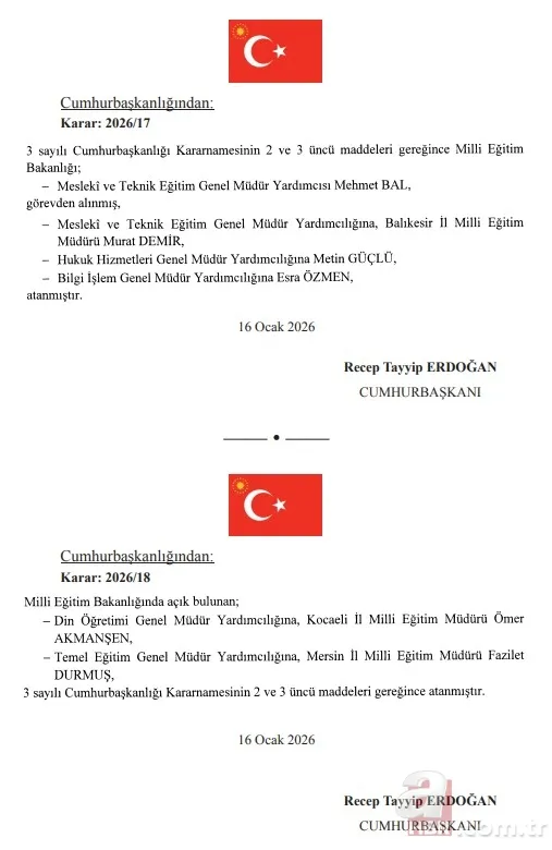 Bazı bakanlık ve kurumlarda görev değişikliği! Atama Kararları Resmi Gazete'de 8