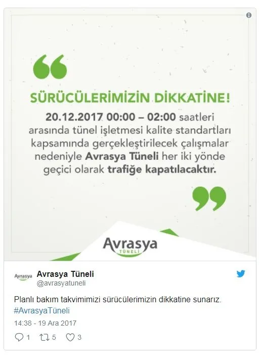 Avrasya Tüneli trafiğe kapatılacak