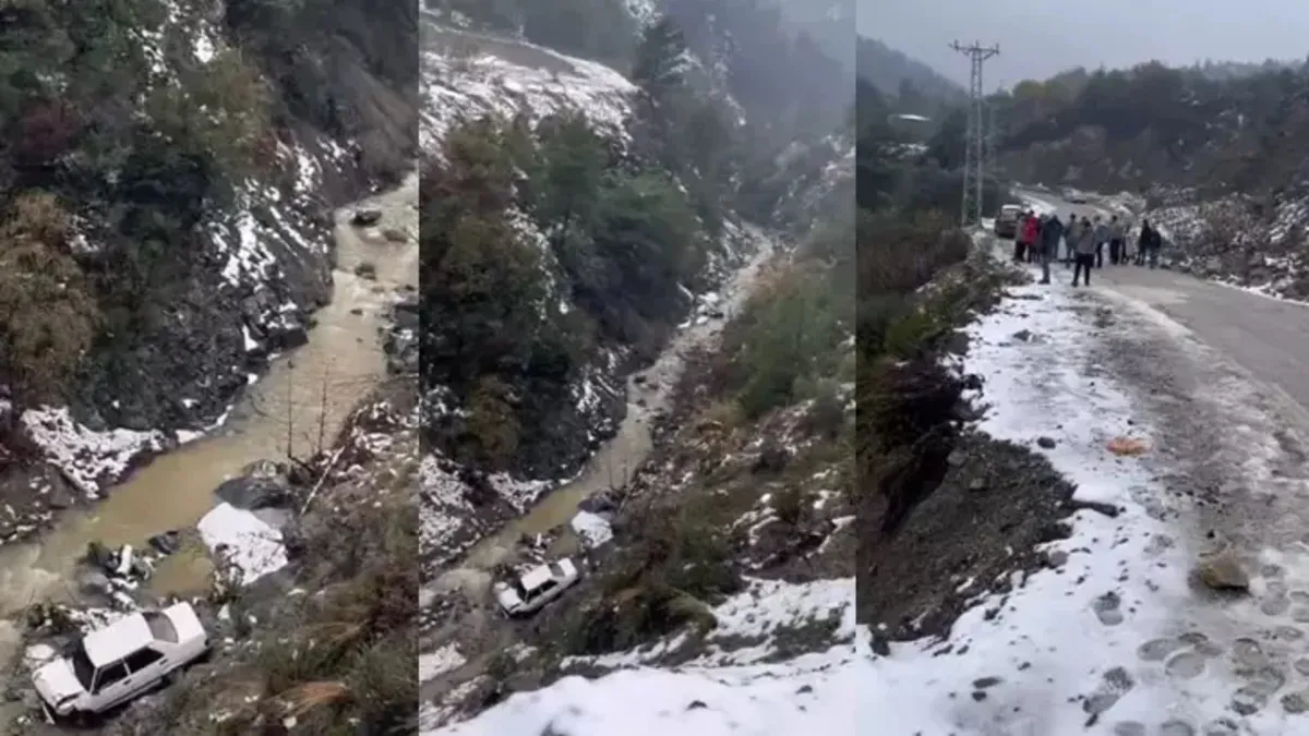 Dereye uçan otomobilden son anda atlayarak kurtuldu