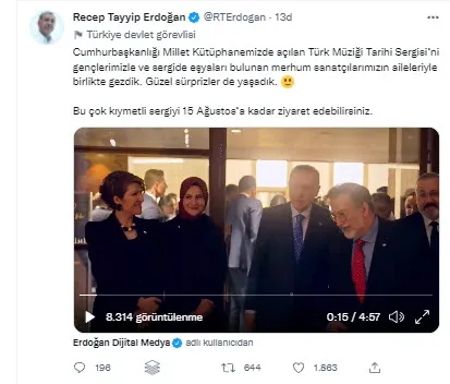 Başkan Erdoğan Cumhurbaşkanlığı Millet Kütüphane'sinde açılan Türk Müziği Tarihi Sergisi’ni gezdi! Merhum sanatçıların aile üyeleriyle sohbet etti - 3