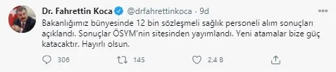 Son dakika: Bakan Koca duyurdu! 12 bin sözleşmeli sağlık personeli alım sonuçları açıklandı