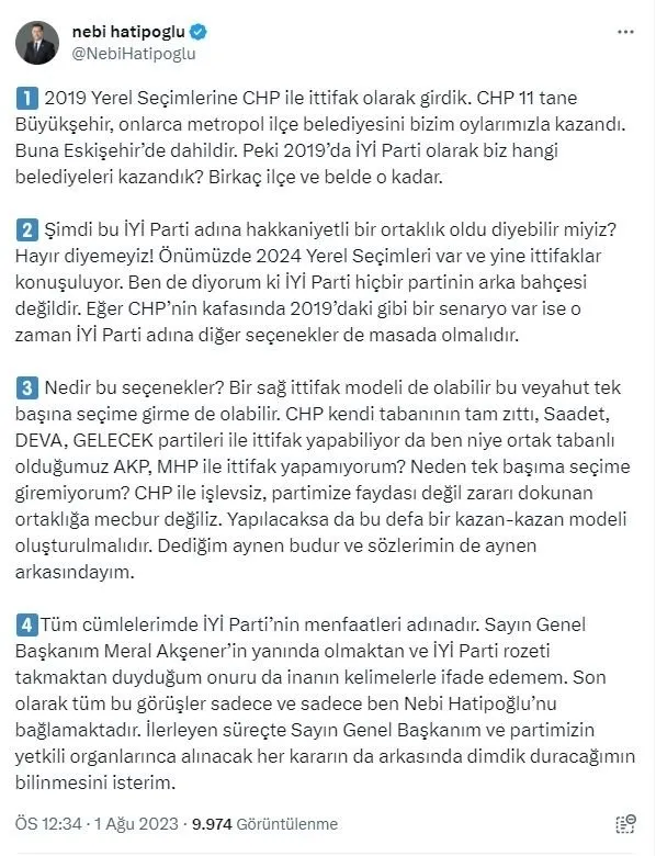 İYİ Parti Eskişehir Milletvekili Nebi Hatipoğlu: İçim el vermeye vermeye Kılıçdaroğlu’na oy verdim