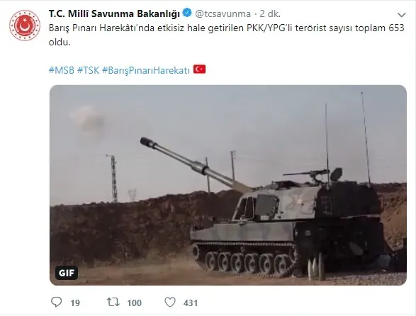 Barış Pınarı Harekatı'nda öldürülen terörist sayısı 653'e yükseldi - 1