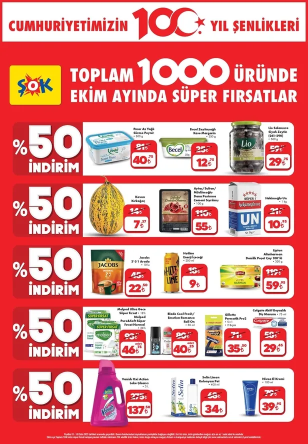 ŞOK 10 Ekim aktüel ürünler kataloğu! ŞOK bu hafta Cumhuriyet’in 100. Yılına özel 1.000 üründe yüzde 50’ye varan indirim yaptığını açıkladı - 1