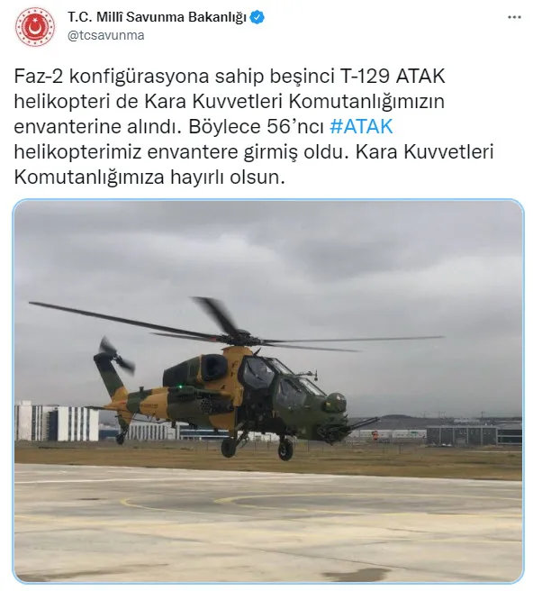 56. ATAK helikopteri Kara Kuvvetleri Komutanlığı’nda