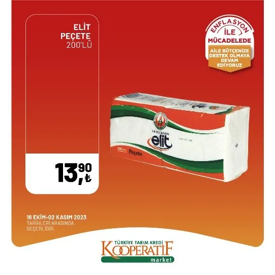 Tarım Kredi Market 30 Ekim indirim kataloğu! Kuru Soğan 5,90 TL, Salatalık 9,75 TL, Limon 10,90 TL, Yerli muz 28,90 TL, Mandalina 12,50 TL satışta…