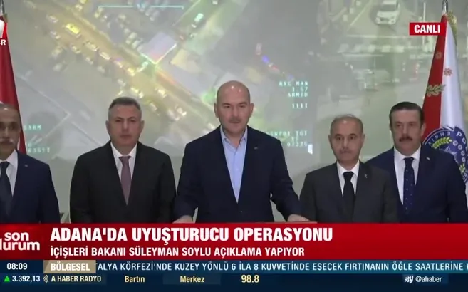 Adana merkezli uyuşturucu operasyonu! İçişleri Bakanı Süleyman Soylu canlı yayında duyurdu