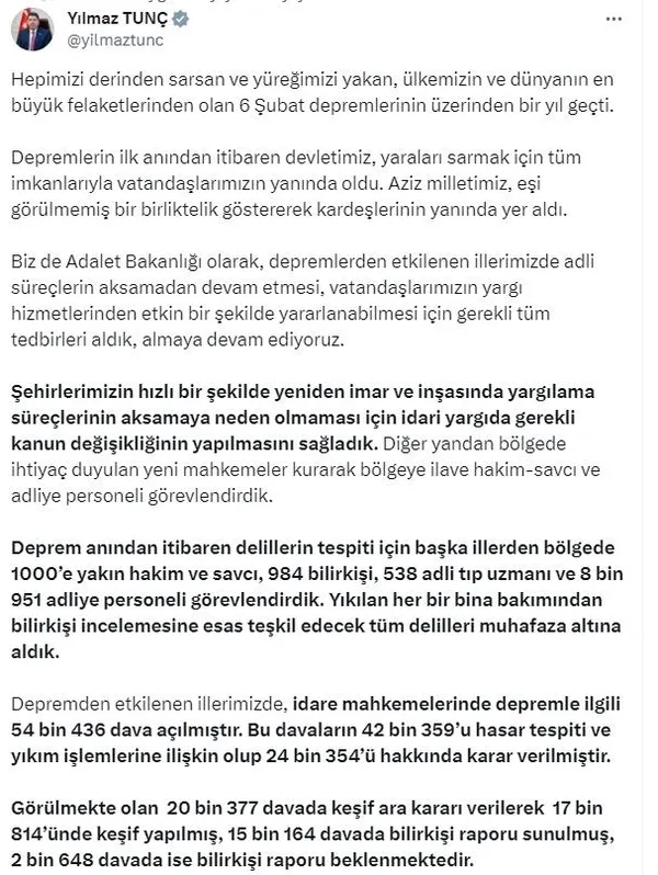 adalet-bakani-yilmaz-tunctan-deprem-sorusturmalarina-iliskin-aciklama-2-bin-825-supheli-hakkinda-islem-baslati-1706976866878.jpeg Adalet Bakanı Yılmaz Tunç'tan deprem soruşturmalarına ilişkin açıklama: 2 bin 825 şüpheli hakkında işlem başlatıldı - 1