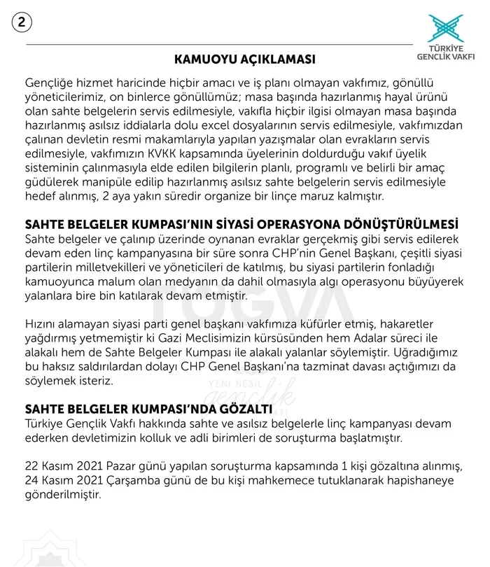 Son dakika: Türkiye Gençlik Vakfı’ndan (TÜGVA) CHP Genel Başkanı Kemal Kılıçdaroğlu hakkında tazminat davası