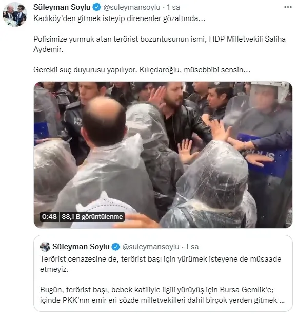 İstanbul ve Bursa’da HDPKK’nın provokasyonuna izin yok: İçişleri Bakanı Süleyman Soylu: Kılıçdaroğlu müsebbibi sensin!