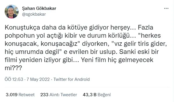 Şahan Gökbakar’dan İBB Başkanı Ekrem İmamoğlu’na tepki: Fazla pohpohun yol açtığı kibir ve durum körlüğü...
