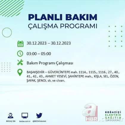 İstanbul’da elektrik kesintisi! 30-31 Aralık tarihlerinde yaşanacak! Bazı yerlerde 8 saati bulacak...