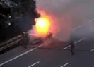 Otomobil alev alev yandı! Trafik kilitlendi