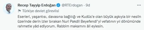 Başkan Erdoğan: Nuri Pakdil'i rahmetle yâd ediyorum - 1