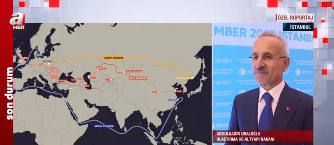 UIaştırma ve Altyapı Bakanı Abdulkadir Uraloğlu A Haber’de: Tüm koridorlar Türkiye’den geçmeli