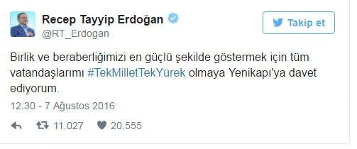 Cumhurbaşkanı Erdoğan'dan Yenikapı tweeti - 1