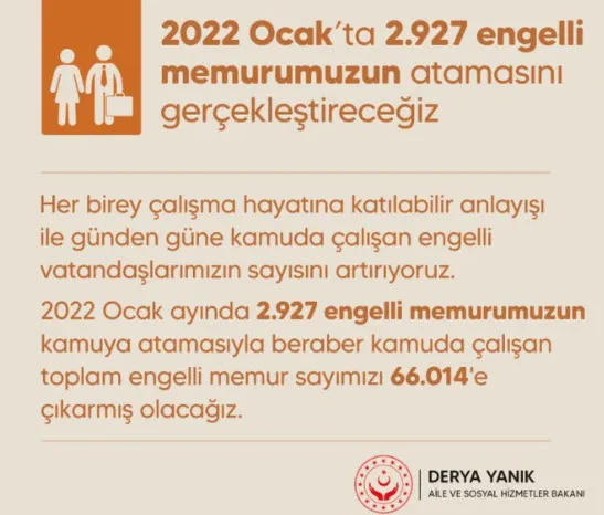 Son dakika: Aile ve Sosyal Hizmetler Bakanı Derya Yanık'tan engelli memur atamaları hakkında açıklama! Tarih verdi - 3