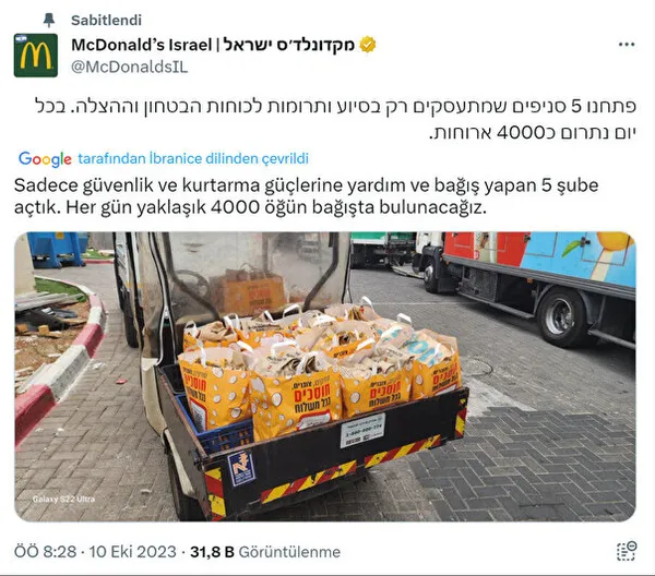 Binlerce Filistinliyi aç ve susuz bırakan işgalci İsrail askerine Mc Donald’s’tan bedava yemek! Adeta seferber oldular...