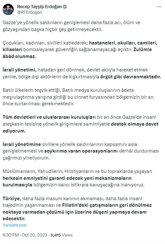 Son dakika | Başkan Erdoğan'dan katil İsrail'e Gazze tepkisi: Örgüt gibi davranıyor - 1