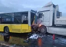 TIR yol bakım aracı ve İETT otobüsüne çarptı