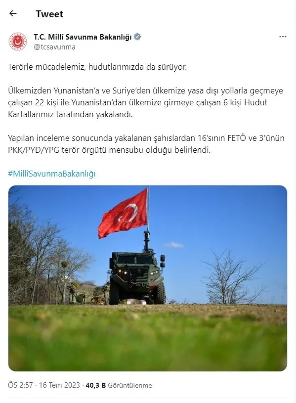 Son dakika | MSB duyurdu! Sınırdan geçmeye çalışan 28 terör örgütü mensubu yakalandı - 1
