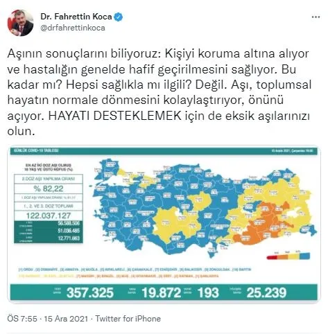 Son dakika: Sağlık Bakanlığı günlük koronavirüs tablosunu paylaştı | 15 Aralık Çarşamba vaka ve vefat sayıları