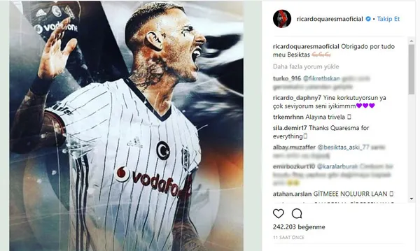Beşiktaş'ta Quaresma'dan veda gibi mesaj - 1