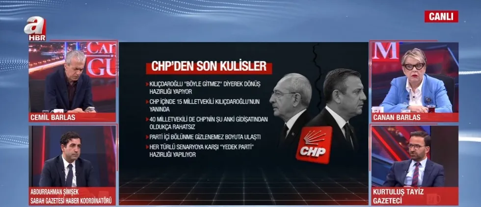 chpde-saibeli-kurultay-krizi-kilicdaroglu-geri-mi-donuyor-1779059030484.jpg Kurtuluş Tayiz CHP'deki kulis bilgilerine değinerek ʺCHP yolsuzluk ve soygunun merkezi oldu. Partiyi anca mutlak butlan temizler.ʺ ifadelerini kullandı. (A Haber - Ekran Görüntüsü)