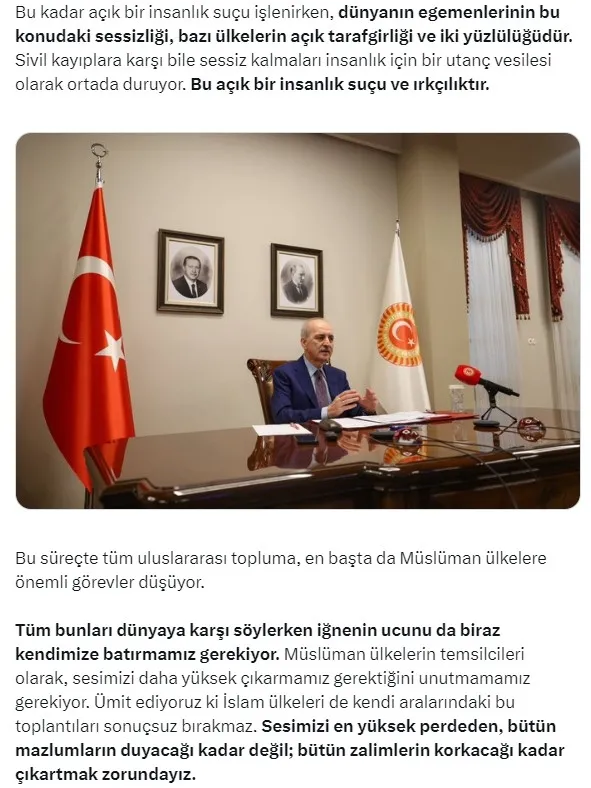 tbmm-baskani-numan-kurtulmustan-israile-tepki-sesimizi-zalimlerin-korkacagi-kadar-cikartmak-zorundayiz-1697468995323.jpg TBMM Başkanı Numan Kurtulmuş'tan İsrail'e tepki: Sesimizi zalimlerin korkacağı kadar çıkartmak zorundayız - 2