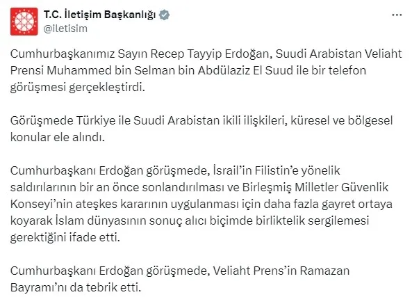 baskan-erdogan-suudi-arabistan-veliaht-prensi-el-suud-ile-telefonda-gorustu-1712605018389.jpg Başkan Erdoğan Suudi Arabistan Veliaht Prensi El Suud ile telefonda görüştü - 1