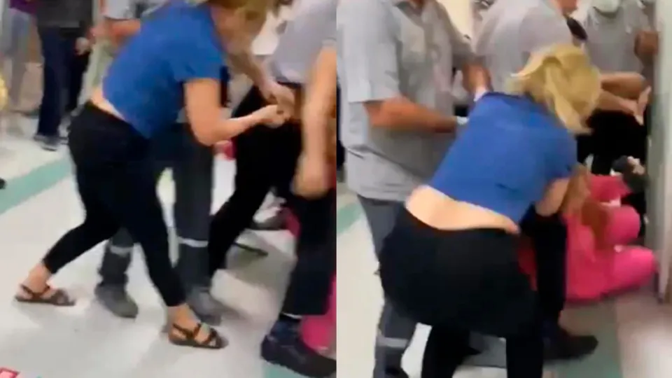 Adana Çukurova Devlet Hastanesi acil servisinde kadınların saç-baş kavgası kamerada