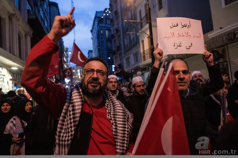 "Şehitlerimize rahmet! Filistin'e destek" mitinginde on binlerce kişi Galata Köprüsü'ne yürüdü 15