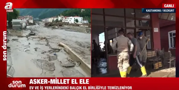 Kastamonu'da asker ve vatandaş çamur temizliği yapıyor! Kur'an-ı Kerim bulundu duygulu anlar yaşandı! A Haber böyle görüntüledi - 1