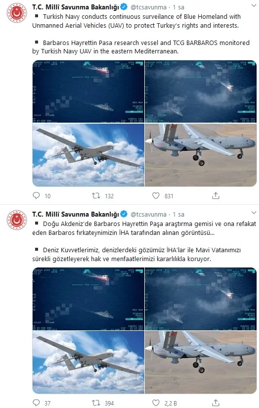 Son dakika: MSB, Barbaros fırkateyninin İHA tarafından alınan görüntüsünü paylaştı