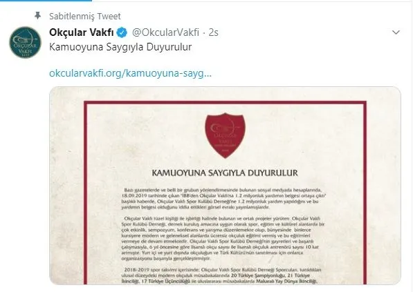 Okçular Vakfı Spor Kulübü Derneği'nden yalan haberlere açıklama - 1