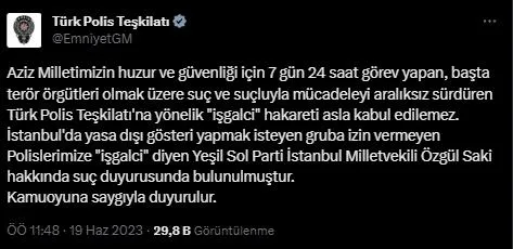 LGBT terörüne dur diyen Türk polisine HDP’li Özgül Saki’den alçak hakaret! EGM’den suç duyurusu