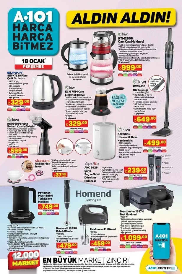 19 Ocak A101 aktüel ürünler kataloğu! A101’de Akıllı TV, Canon yazıcı, Elektrikli Motor, Kiwi hava nemlendirici cazip fiyatlarla satışta