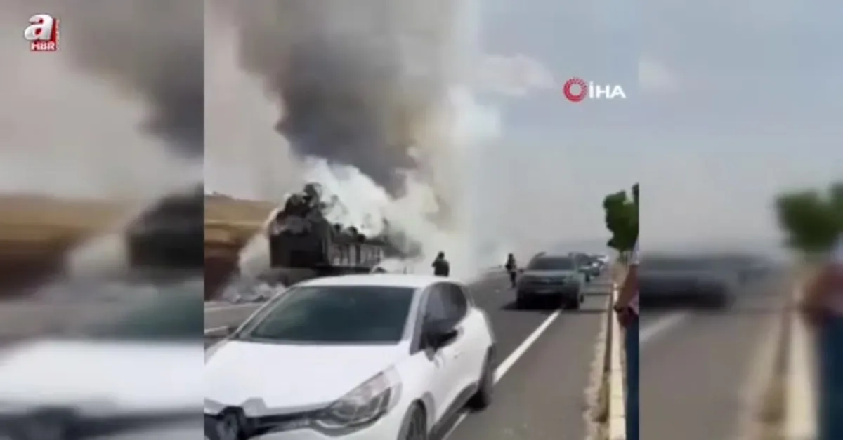 Saman yüklü tır alev alev yandı
