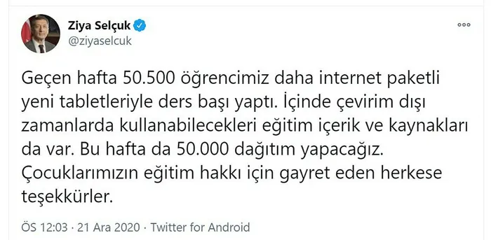 Milli Eğitim Bakanı Selçuk: Bu hafta 50 bin tablet dağıtımı yapacağız - 1