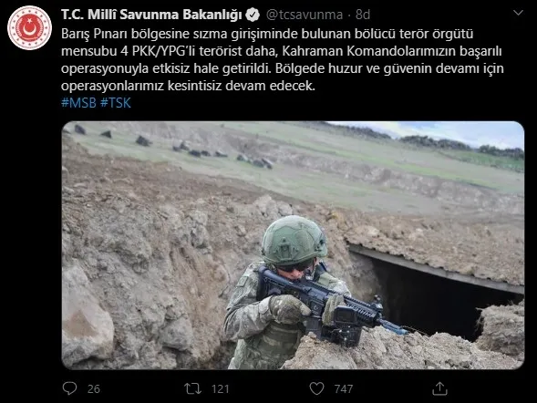 Bakanlık açıkladı! Sızma girişimindeki 4 terörist etkisiz hale getirildi