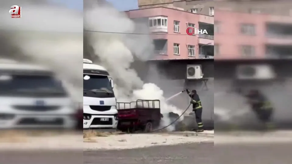 Terk edilmiş araçlar alev alev yandı