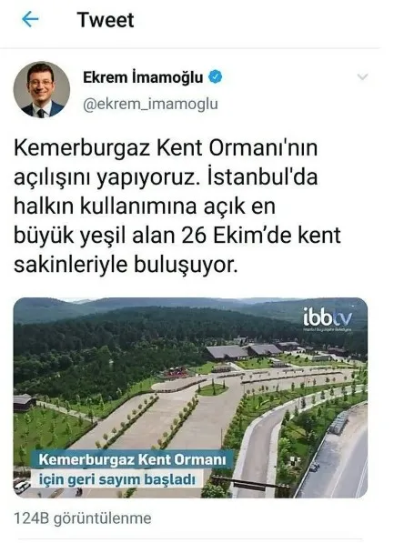 Tarım ve Orman Bakanlığı; Ekrem İmamoğlu’nun Kemerburgaz Kent Ormanı yalanını ortaya çıkardı!