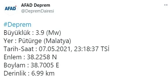 Malatya’nın Pütürge ilçesinde deprem! AFAD duyurdu (2021 SON DAKİKA SON DEPREMLER) - 2