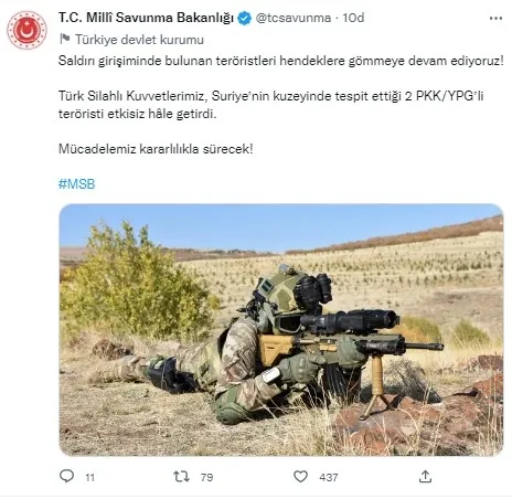 Suriye’nin kuzeyinde terör örgütü PKK’ya darbe! 2 terörist etkisiz hale getirildi